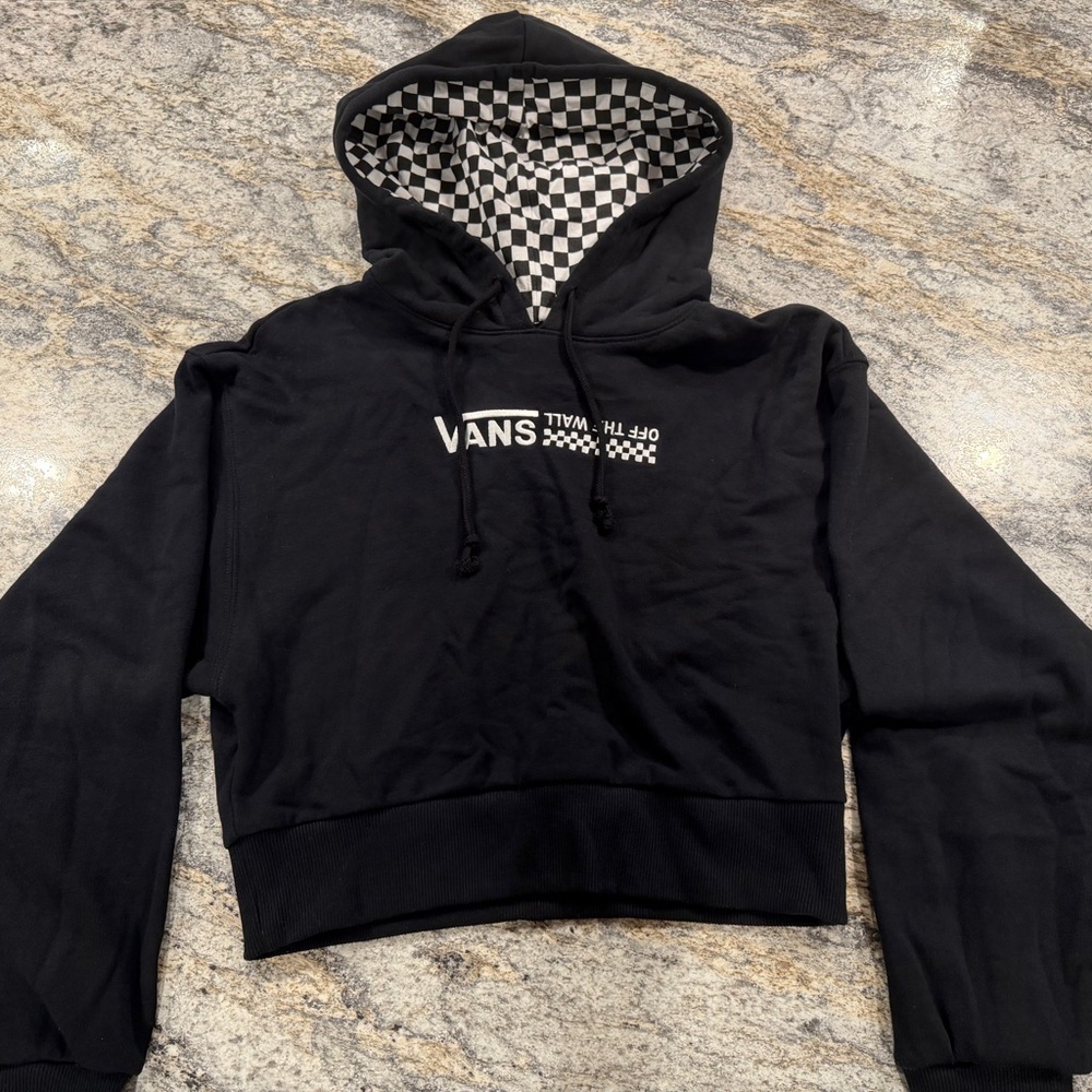 Vans Black and White Checkered Cropped Hoodie